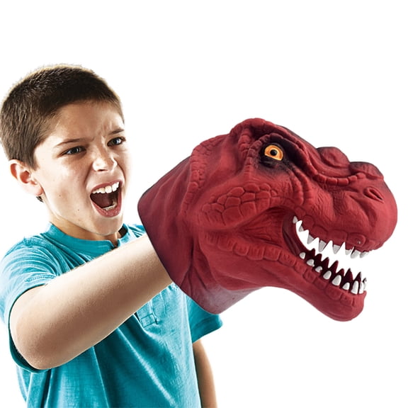 RBER Dinosaur Hand Puppet Red Dinosaur Puppet Rubber Realistic Head Lifelike Hand Puppet Halloween For Kids And Adults