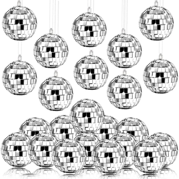 Christmas Decorations Disco Balls Ornaments 12 PCS Hanging Mini Mirror Disco Balls with Rope,Silver Cake Topper Bulk Disco Themed Party Decorations Birthday Supplies(2 Inch/5cm)