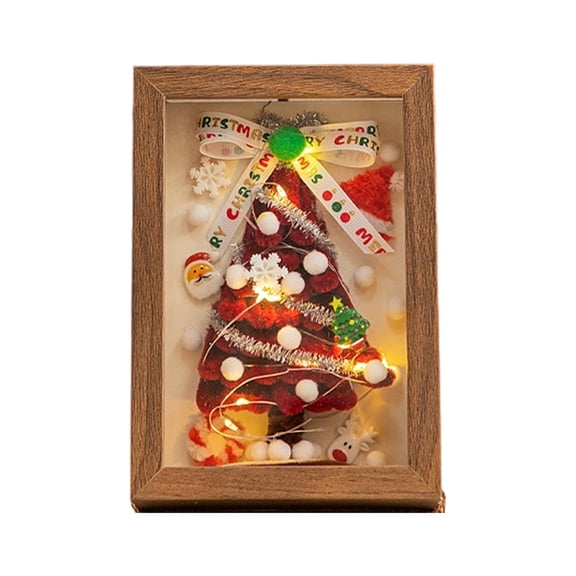 Christmas Decorations Diy Tabletop Christmas Tree Shadow Box Frame with Lights for Home Holiday Decor Diy Craft Kit Gift for Adults and Kids