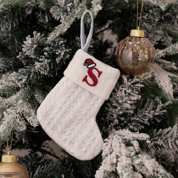 Christmas Decorations Djunllk Christmas Stockings, Vintage Christmas Decor Knitting Stockings, 26 Letters Alphabet Christmas Ornaments Bulk, Winter Christmas Gifts Holding Bag Hanging Sock, 13 inch