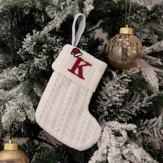 Christmas Decorations Djunllk Christmas Stockings, Vintage Christmas Decor Knitting Stockings, 26 Letters Alphabet Christmas Ornaments Bulk, Winter Christmas Gifts Holding Bag Hanging Sock, 13 inch