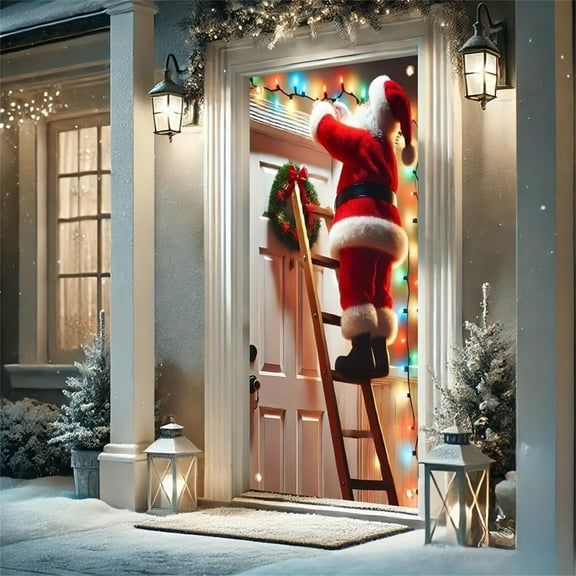 Christmas Decorations Door Cover, Merry Christmas Door Cover,Christmas Door Cover Decoration Santa Claus Front Door Cover,Xmas Hanging Banner Santa Background,Christmas Scene Layout Background Cover