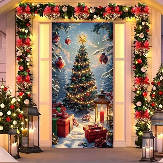 Christmas Decorations Door Frame Cover Party Holiday Hanging Cloth Stickers For Indoor Outdoor Entrance Wall Scene Setting Christmas Ornaments Christmas Gifts