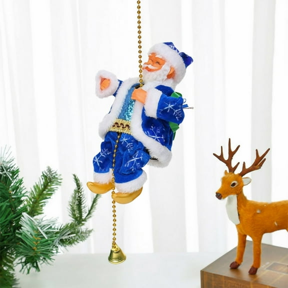 Christmas Decorations Electric Climbing Ladder Santa Claus Figurine Santa Claus Doll Gifts for Home Office Decor Tree Hnaging Ornaments (Blue, Can play 3 songs, 9.8x5.1in)
