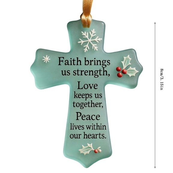 Christmas Decorations Faith, Love & Peace Christmas Cross Ornament Religious Tree Decoration with Engraved Inspirational Quote, Frosted Glass Hanging Symbol of Hope and Unity for Family Friends