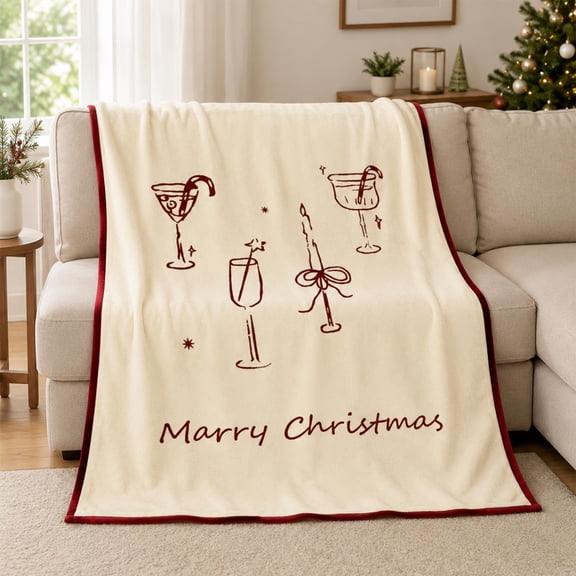 Christmas Decorations Festive Christmas Blanket for Sofa, Soft Christmas Decor With Elegant Wine Glass Print, Warm Cozy Cover for Winter Nights, Durable Home Textile Gift for Adults 59.1*39.4in