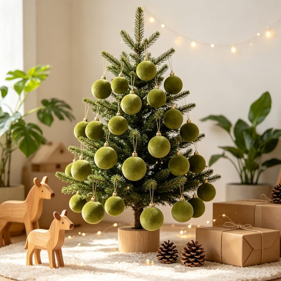Christmas Decorations Flocked Christmas Ball Ornament Velvet Xmas Tree Hanging Bauble Shatterproof for Christmas Tree Wreath Garland Mantel Holiday Party Home