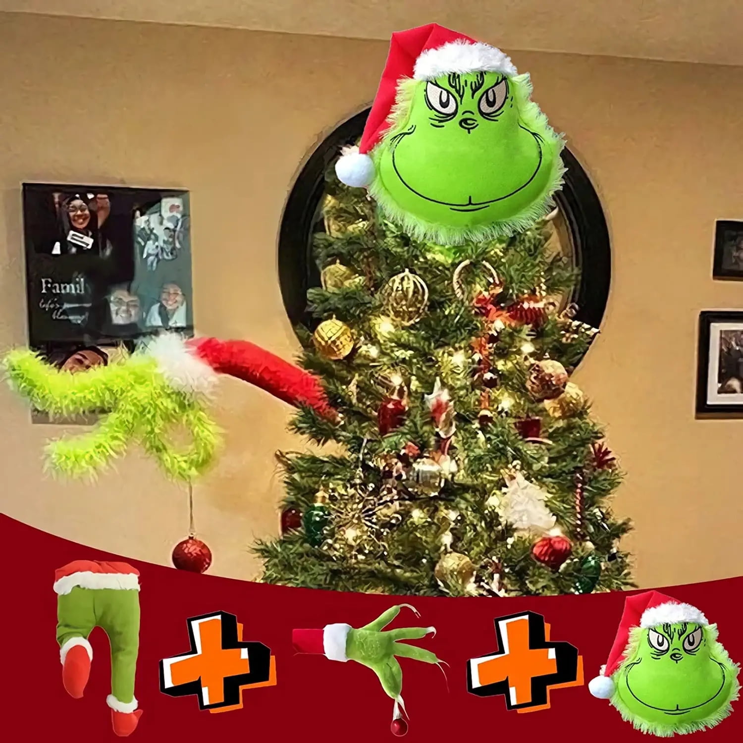 Christmas Decorations Furry Green Grinch Arm Ornament Holder Tree Sets
