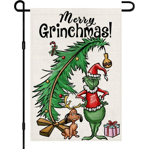 Christmas Decorations, Garden Flags 12x18 Double Sided Burlap, Xmas Tree Winter Sign Yard Outdoor Decor DF368