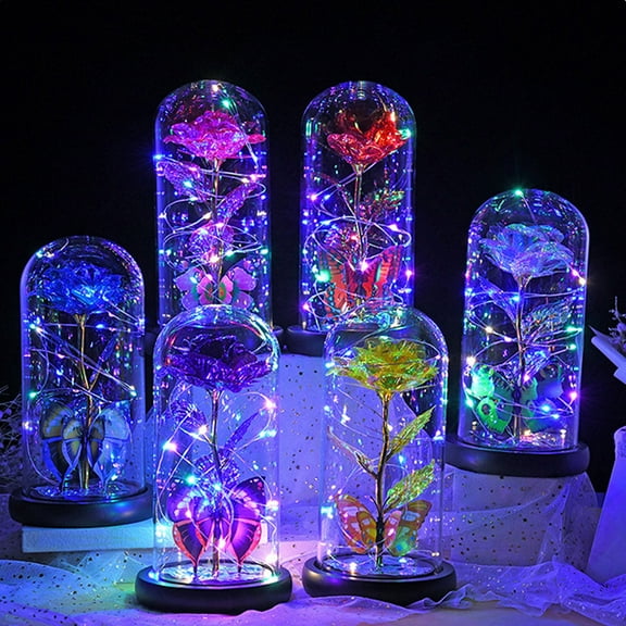 Christmas Decorations Gifts for Women Artificial Rose Flowers Glowing Eternal Rose LED Lights Rose in Glass Dome Light-Up Gift for Mom Wife Valentines Day Mothers Day Anniversary Birthday Gift