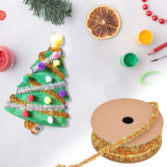 Christmas Decorations, Glittery Fringe Ribbon for Christmas Tree Gift Wrapping Holiday Yarn Garland String Craft Decor for Home Party DIY Ornament Projects