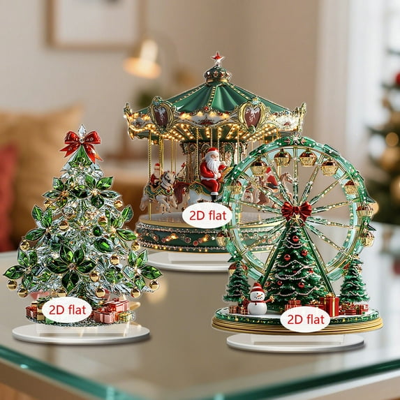 Christmas Decorations Green Series Christmas Tree Santa Claus Snowman Decoration Ornament 2D Flat Acrylic Desktop Decoration Holiday Gift Christmas,Birthday,Anniversary,Valentine's Day Gift