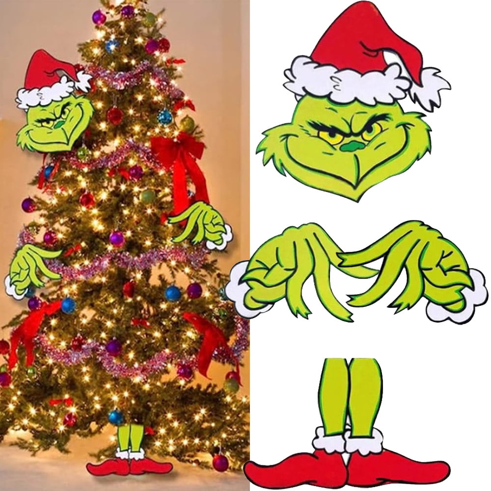 Christmas Decorations,Grinch Christmas Tree,Christmas Tree Topper ,Christmas  Decorations Grinch Themed Party Supplies 