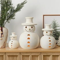Christmas Decorations - Handmade Terracotta Snowman Figurines - 1 Pack White Clay Winter Decor Holiday Rustic Unique Decor for Home Table Room Farmhouse Indoor Outdoor,M,11.5"