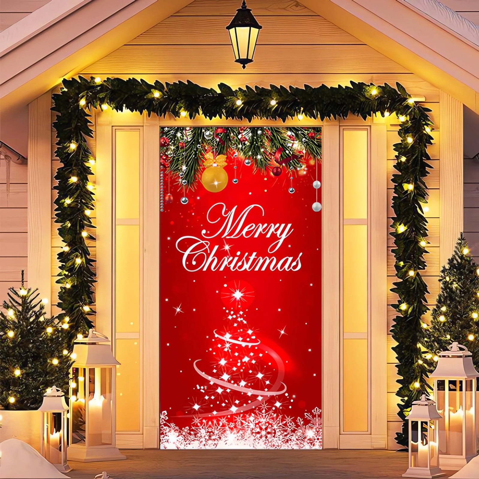 Weihnachtliche Türabdeckung 90x200cm - Stoff Türdeko Mit Weihnachtsmotiven - Wiederverwendbar