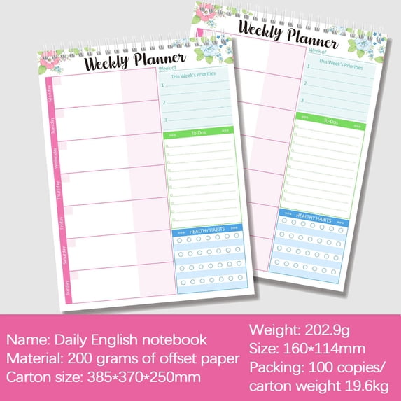 VOAVEKE 2024-2025 Planner,Academic Planner, English Note Book Double Line Circle English Notes Notebook Planning Diary Book Student Memo Weekly Plan Book