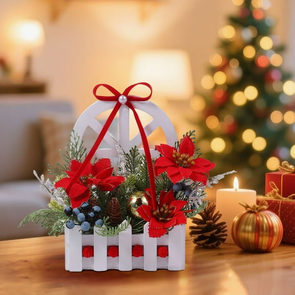 Christmas Decorations for Home - Berry Linen Branch Ornaments (Set of 1) - Country Style Desktop & Counter Decor - Holiday Table Centerpiece - Reusable Plastic Christmas Tree Decorations
