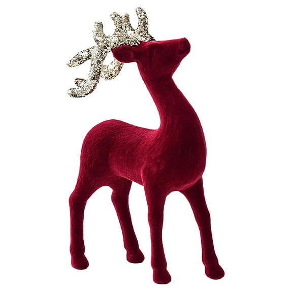 Christmas Decorations for Home Indoor Outdoor Christmas Reindeer Tabletop 8.6" H Red Flocking Standing Deer Decorations, Indoor Decorative Ornaments for Kitchen Mantle Shelf Office Home Décor (Red-B)