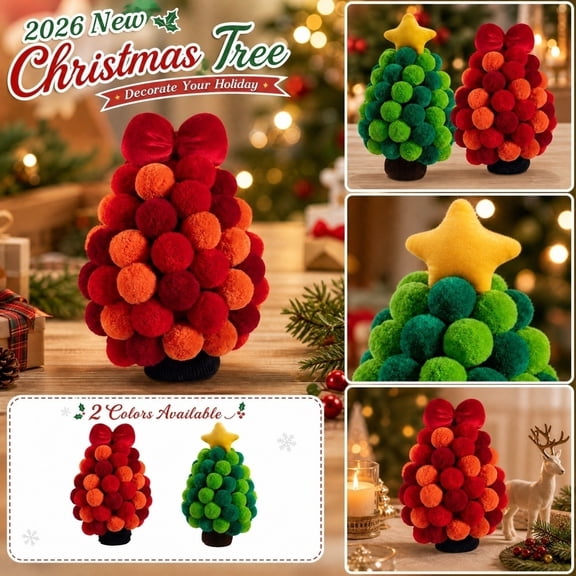 Christmas Decorations for Home, Tabletop Christmas Tree, Small Christmas Tree, Christmas Room Decor, 16X4X4 Inch 2026 Red Velvet Bow Accent Faux Pom Christmas Desktop Display for