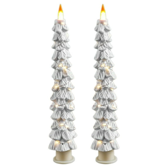 Christmas Decorations Indoor - 1PC Christmas Tree Candles with Remote and Timer - Flameless Christmas Taper Candles - Battery Perated Green LED Candlesticks for Christmas Home Decor
