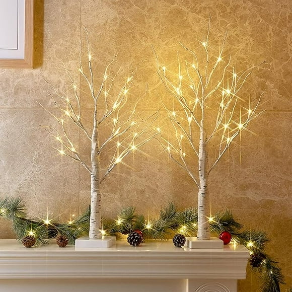 Christmas Decorations Indoor, 2 FT Birch Tree with LED Lights, Fairy Light Spirit Tree for Christmas Decor, Warm White Lighted Birch Tree for Home Decor Indoor, Battery Powered, Timer (2PK)