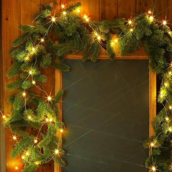 Christmas Decorations Indoor Artificial Pine Garland with LED Lights, Pre-Lit Christmas Garland, Real Touch Dense Norfolk Pine Garland, Realistic Winter Greenery Garland for Table Mantel Decor