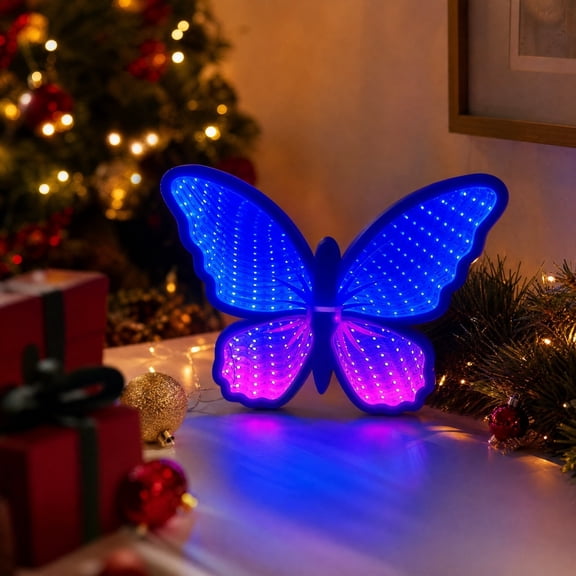 Christmas Decorations Indoor, Butterfly Infinity Mirror Tunnel Light, Christmas Table Decorations with Endless Extension Lights for Home Mantel Table Centerpiece Lamp Xmas Decor