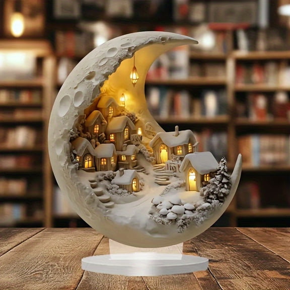 Christmas Decorations Indoor Christmas Table Decor Centerpieces Christmas Desktop Ornament 2D Lunar New Light Moon Brands Snowhouse Decoration for Christmas Table Centerpiece, Holiday Office Decor
