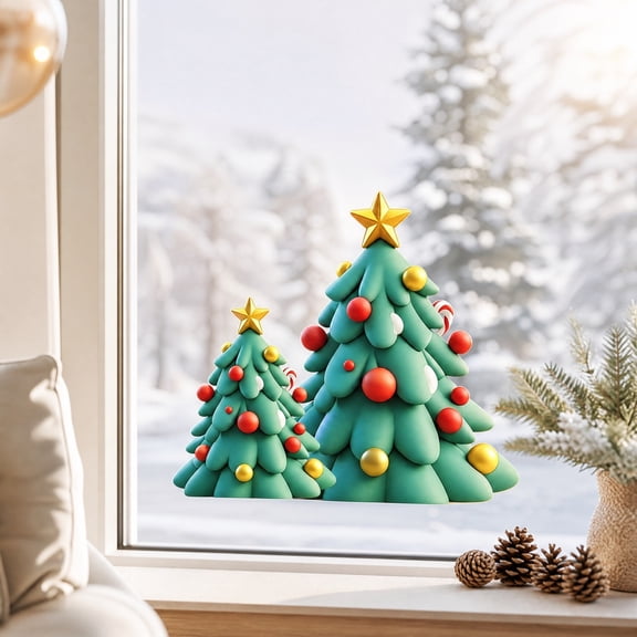 Christmas Decorations Indoor, Christmas Window Clings, Removable Christmas Tree Window Cling Stickers for Winter Holiday Home Indoor Decorations Decor Supplies