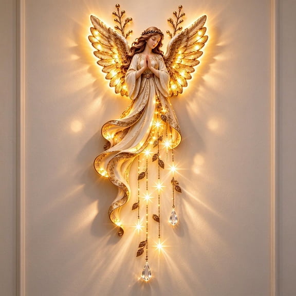 Christmas Decorations Indoor Clearance - Christmas Angel Wall Lights Decoration, Resin Praying Angel with Warm Golden Lighting, Resin Christmas Angel Wall Decor, Winter Holiday Decor (A)
