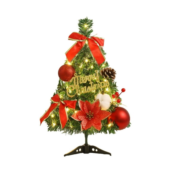 Christmas Decorations Indoor Skinny Christmas Tree - Mini Small Little Tabletop Prelit Christmas Tree 11.8 Inch Decorated with Ornaments 35 Multi-Colored Lights Artificial Green Tree