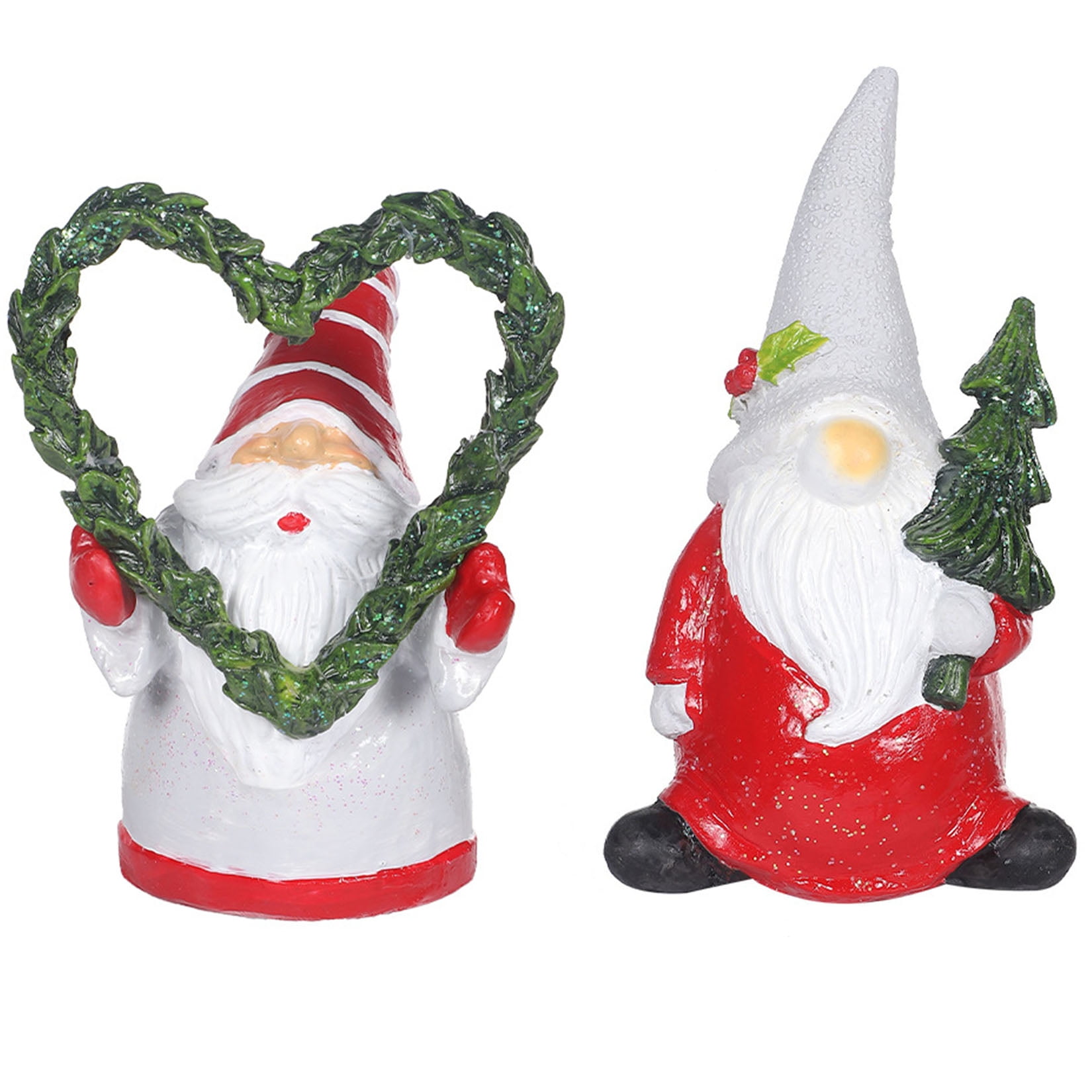 Festive Resin Gnome Figurines Set with Heart and Tree