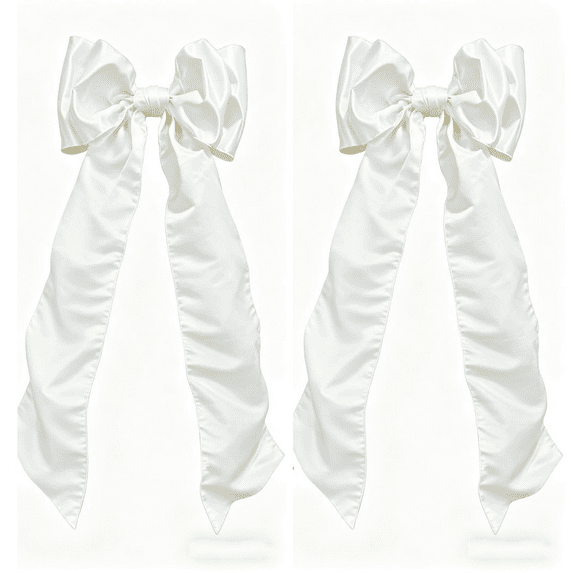 Christmas Decorations Indoor, Ivory Jumbo Satin Christmas Tree Topper Bow, 22"x56", 4.6 Ft Giant Bows for Christmas Tree Window Wall Mantle, Indoor Home Room Party Valentines Xmas Decoration(2pcs)