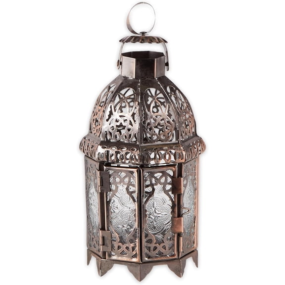 Christmas Decorations Indoor Lantern Decorative Outdoor Christmas Decorations Candle Lantern Moroccan Candle Holders Metal Hanging Lantern, Copper Colored 4 X 4 X 9.5 Inches