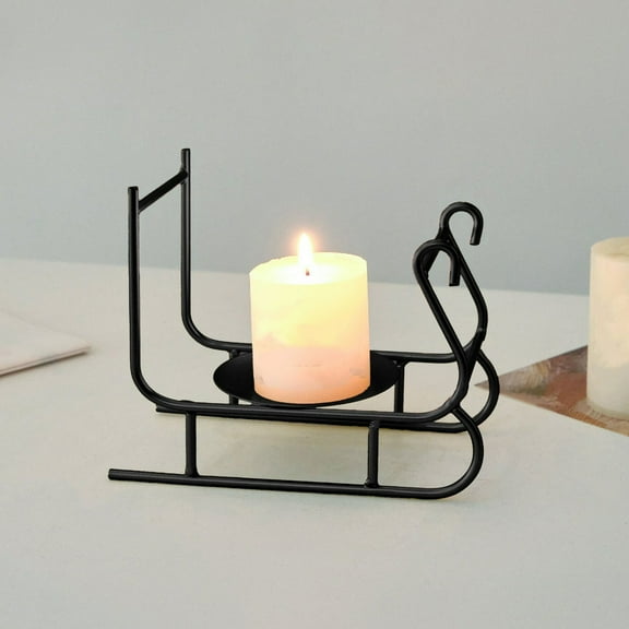 Christmas Decorations Indoor New Elegant Metal Sleigh Candle Stand for Holiday Tabletop Decoration Ideal for Dinners Weddings and Creating A Warm Festive Ambience Black