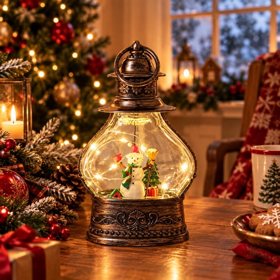 Christmas Decorations Indoor Outdoor Under 10$ Clearance! Christmas LED Lantern Decoration, Vintage Hanging Lamp with Santa Snowman Reindeer Inside, Warm Light Tabletop Home Party Ornament