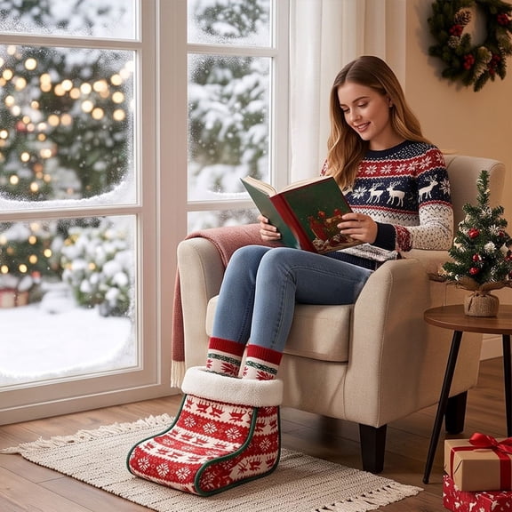 Christmas Decorations Indoor Outdoor Under 10$ Clearance! Heated Foot Warmer Boots, Electric Foot Heating Blanket with 9 Temperature Settings, 2m Cord US Plug, Fast Heating Thermal Wrap, Red