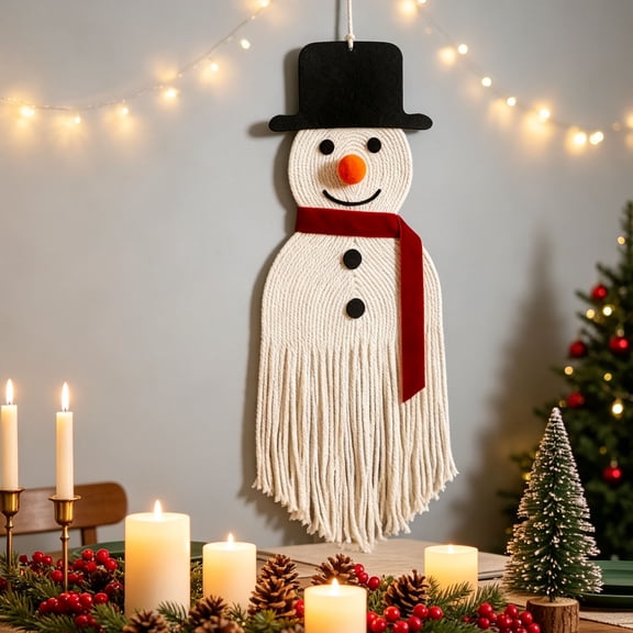 Christmas Decorations Indoor Outdoor, Macrame Tassel Hanging Decor 22 Inch, Handmade Santa Snowman Wall Ornament for Window Front Door, Home Indoor, Holiday Party