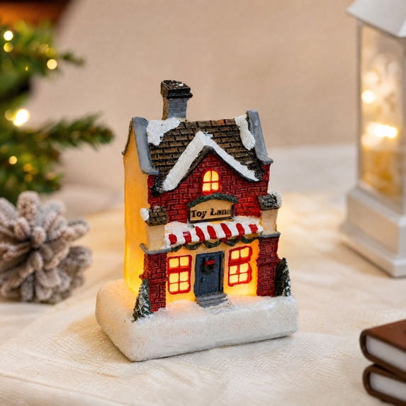 Christmas Decorations Indoor Outdoor, Resin Christmas House Mini Ornament, Color Light Desktop Decoration for Xmas Home, Holiday Gift, Mantel Shelf