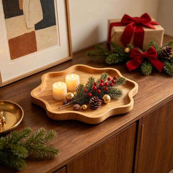 Christmas Decorations Indoor Outdoor, Shaped Divided Serving Tray for Snack Candy and Nut Mix, Rustic Accent for Table Counter Party