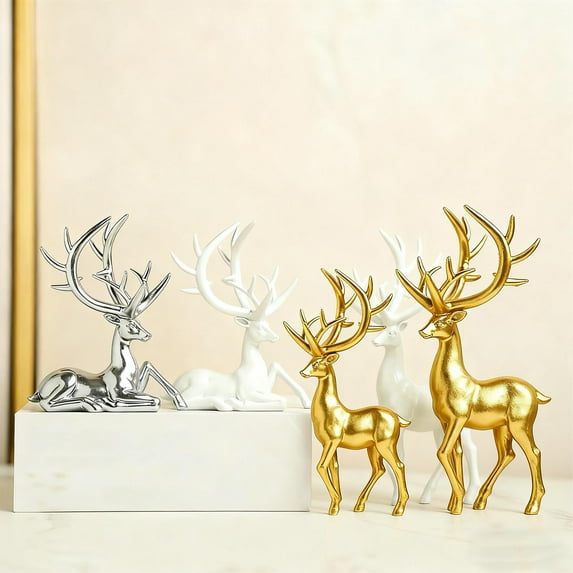 Christmas Decorations Indoors Under $20 Reindeer Figurine Statues Deluxe Set of 2 Gold Resin Reindeer Decorations Indoor Tabletop Ornaments For Home Room Office Bookself Mantle Decor