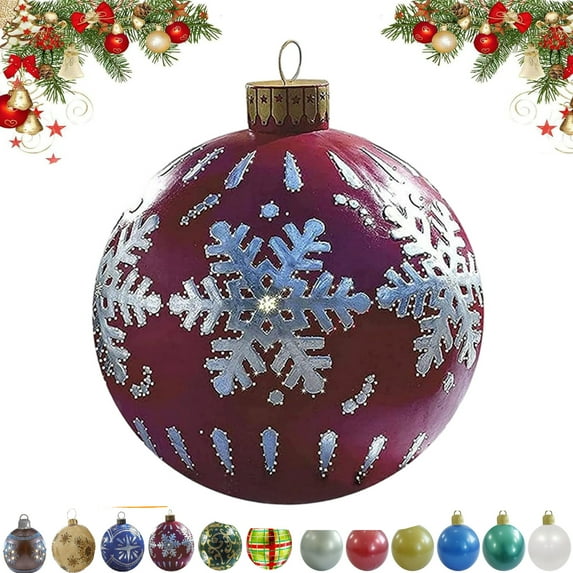 Christmas Decorations Inflatable Ball,Large PVC Outdoor Christmas Ornaments,23.6in Christmas Ornaments Indoor, Reusable Yard Decor, Oversized Seasonal Holiday Hanging Up Ornaments Ball