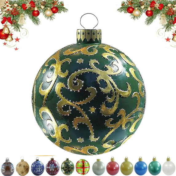 Christmas Decorations Inflatable Ball,Large PVC Outdoor Christmas Ornaments,23.6in Christmas Ornaments Indoor, Reusable Yard Decor, Oversized Seasonal Holiday Hanging Up Ornaments Ball