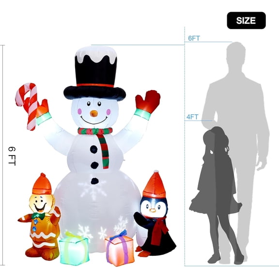 Christmas Decorations, Inflatable Snowman Christmas Yard Decoration - 6ft Built in Colorful Rotating LED Lights Blow Up Outdoor Yard Decorations for Holiday/Party/Lawn/Garden,