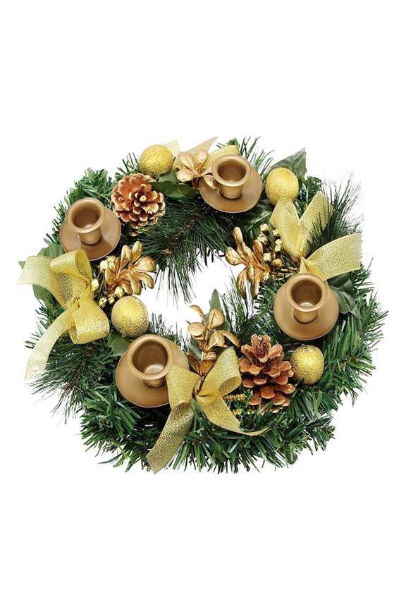 Christmas Decorations KITTEHIGM Candlestick Wreath Simulation Wreath Candlestick Red Ribbon Double Ball Restaurant Desktop Decoration