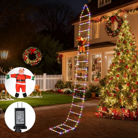 FoikYoik Christmas Lights 10FT Christmas Decorative Ladder Lights with Santa Claus for Outdoor Indoor Windows Courtyards Wall Xmas Tree Multicolor
