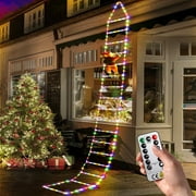 Morfone Christmas Decorations LED Ladder Lights with Climbing Santa Claus, 10.5ft Christmas Decorative String Lights for Indoor Outdoor, Window, Garden, Home, Wall, Xmas Tree Decor, Multicolor