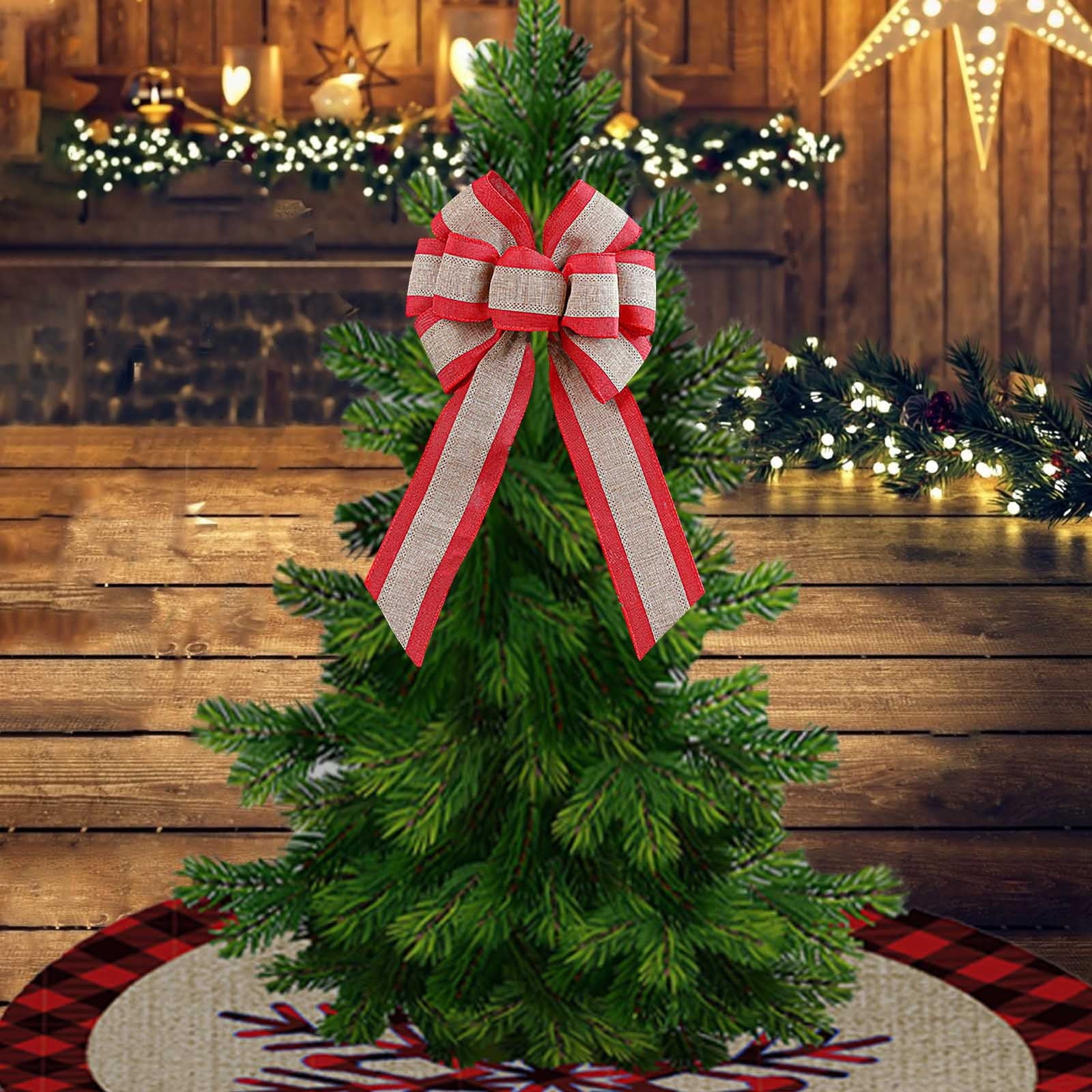Christmas Decorations Large Fabric Bow, 16x8 Inches, Linen Material