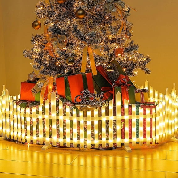 Christmas Decorations Light, 13.8 x 11.8 inch Solar Fence Garden Decorative Lights with Remote, 8 Modes White Picket Warm Yellow Light Outdoor Decorations Light for Landscape Patio, Yard, Path, Xmas