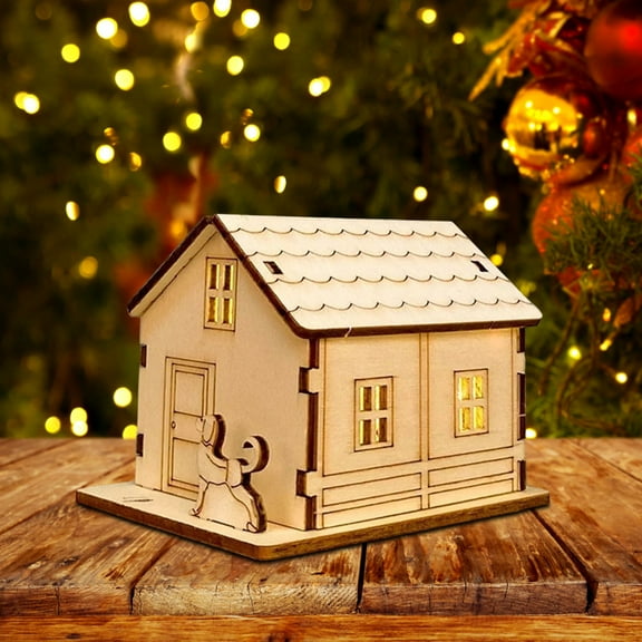 Christmas Decorations, Light-Up Handmade Wooden Christmas Village House DIY Craft Kit Holiday Tabletop Display Miniature Scene Home Decor